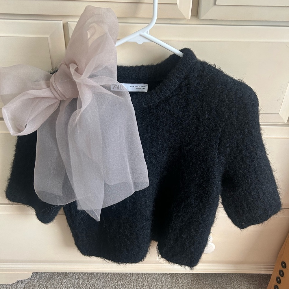 Zara Black Sweater with Soft Pink Accent